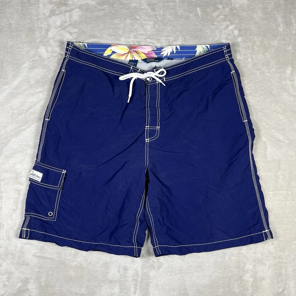 Vintage Polo Ralph Lauren Swim Trunks Mens 36 XL Blue Cargo 9